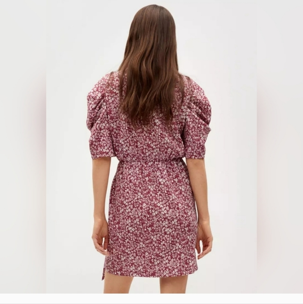 Mango Romantic Floral Wrap Dress Printed Dress with Puff Sleeves Size 4 - Picture 4 of 16